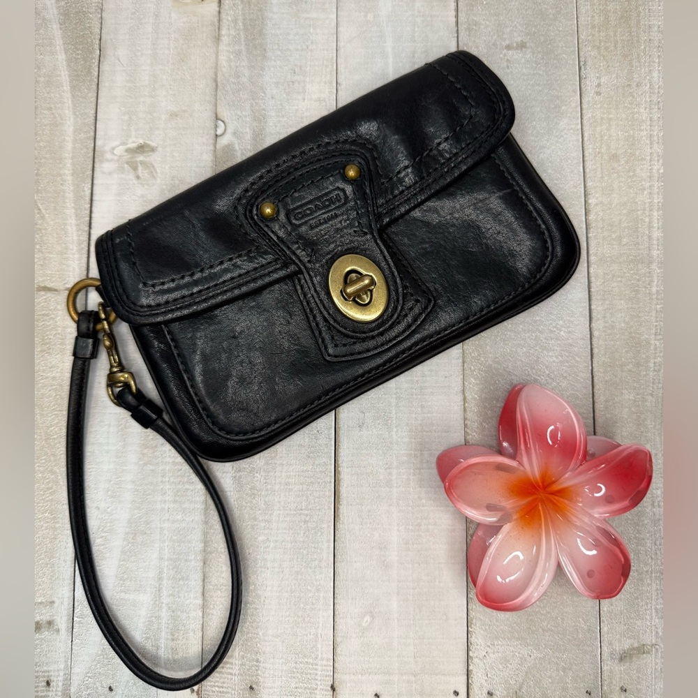 Coach Vintage 65th Anniversary Leather Wristlet With Turn Lock